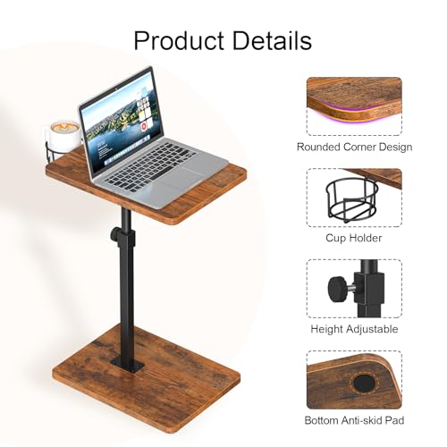Giikin TV Tray Table, 360° Swivel Height Adjustable TV Trays for Eating on Couch,Sofa Armrest Side Table for Small Spaces Sofa Bed Dinner, Rustic Brown - color: Rustic Brown