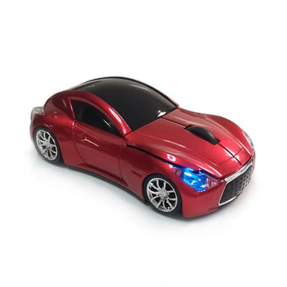 Car Mouse for Computer, Wireless Car Shaped Mice for Laptop, PC, Mini Cute Mouse with 2.4Ghz USB Receiver, 3D, 1600DPI, Silent Clicks, LED Headlights (Red) - color: Y-Red