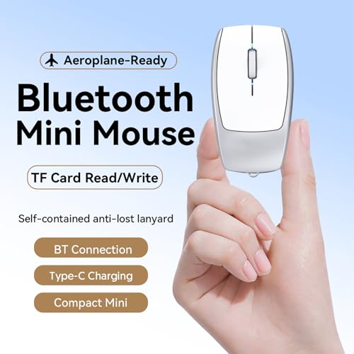 Mini Bluetooth Mouse Rechargeable with TF Card Reader (Max 2TB),Great idea for Kids,Travel and Gift-Silver - color: Silver