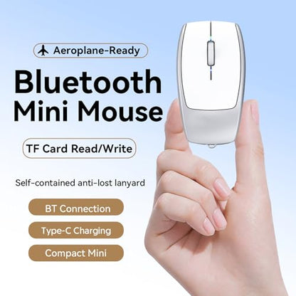 Mini Bluetooth Mouse Rechargeable with TF Card Reader (Max 2TB),Great idea for Kids,Travel and Gift-Silver - color: Silver