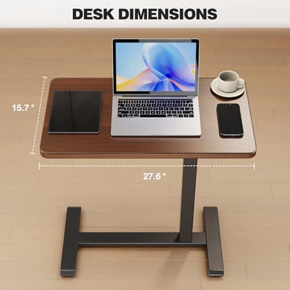 ROMOON Overbed Table with Wheels, Height Adjustable Rolling Laptop Cart | Mobile Standing Desk & Bedside Table with Sturdy Frame for Home Office, Hospital, Couch, Small Spaces, 27.6" x 15.7", Walnut - color: Walnut