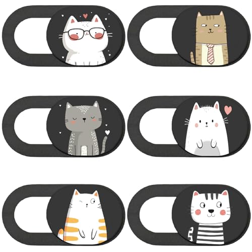 6Pcs Phone Privacy Camera Cover Webcam Camera Cover Slide Cat Pattern Privacy Security Guard Slide Phone Webcam Protector for Laptop Desktop Computers Smartphones Tablet Notebook Mini PC - color: Cats