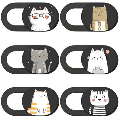 6Pcs Phone Privacy Camera Cover Webcam Camera Cover Slide Cat Pattern Privacy Security Guard Slide Phone Webcam Protector for Laptop Desktop Computers Smartphones Tablet Notebook Mini PC - color: Cats