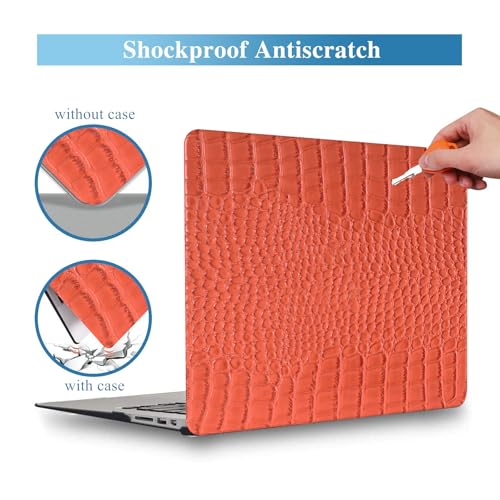 Compatible with MacBook Air 13 inch Case 2026 M5, 2022-2025 M4/M3/M2 A3449 A3240 A3113 A2681, Texture Luxury Crocodile Aligator Skin Snakeskin PU Leather Hardshell Case & Keyboard Cover, Orange - color: # Shiny Orange Crocodile