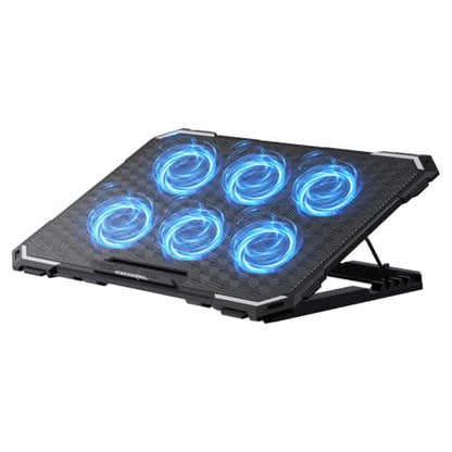 ICE COOREL Laptop Cooling Pad with 6 Cooling Fans, Cooling Pad for Laptop Fan 13-15.6 Inch, Laptop Cooler Stand with 6 Height Adjustable, Notebook Cooler Pad with Two USB Port - size: 6 Fans