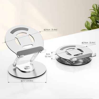 Laptop Stand for Desk Adjustable Computer Stand with 360 Rotating Base Ergonomic Laptop Riser Mount for Desk Foldable Protable Computer Desk Fits with MacBook Pro Air, Round - color: Round, Silver
