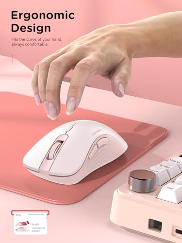 RAPIQUE Bluetooth Wireless Mouse, Dual Bluetooth & 2.4G USB Receiver, Pink | Right-Hand Ergonomic Grip, Quiet Clicks, Low Power - Multi-Device Compatibility for MacBook, Laptop, Computer, iPad Air/Pro - color: Pink