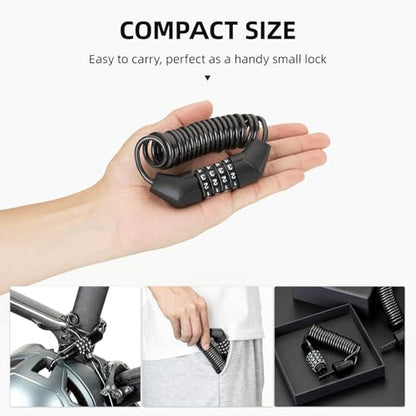 ROCKBROS Helmet Lock, Retractable 4 Digit Cable Lock for Bikes | Retractable cable design; 4 digit combination lock; Secures helmets, bikes, strollers and luggage - style: Bend