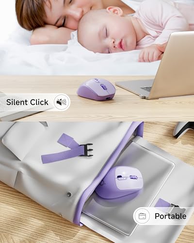 SEUNKWANG Dual-Mode Wireless Mouse with Visible Battery Indicator, Silent Rechargeable Bluetooth & 2.4G Computer Mouse, 1600 DPI, One-Click Privacy Key, Portable Mice for Laptop/PC/Mac - Purple - color: Purple