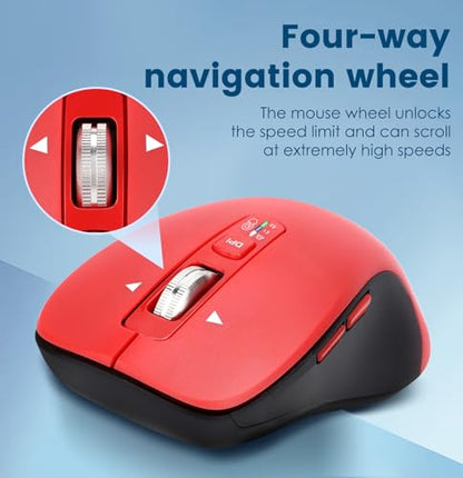 CITLLA Wireless Bluetooth Mouse (USB + BT1 + BT2), Full Size, 4-Way Scrolling, Multi-Device Silent Mouse for Computer, Laptop, iPad, MacBook (Red) - color: Red