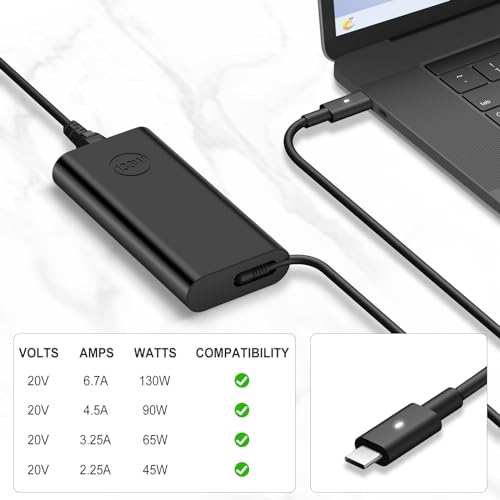 Charger Compatible with Dell Laptop Computer 130W 90W 65W 45W USB C Fast Power Adapter