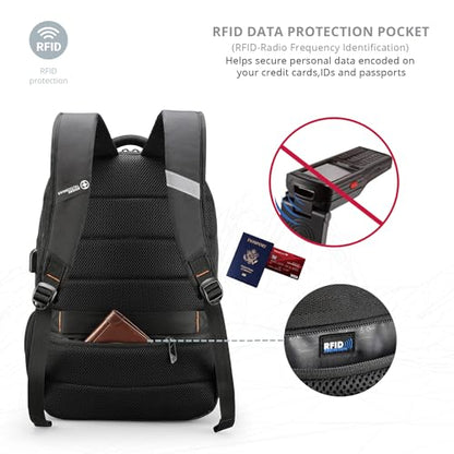Swissdigital Design Backpack for Men & Women Fit 16 Inch Computer SD1670-01 | Travel Laptop Backpack, College Bag, Business Backpack, with USB Charging Port, RFID Protetion Pocket, Water Bottle, Black - color: Black