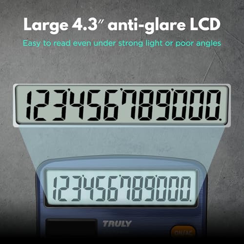 TRULY 12 Digits Desktop Calculator with Large LCD Display and Sensitive Button, Dual Solar Power and Battery, Standard Function for Office, Home, School, Metal Body, 837A Pro Blue - color: Deep Blue