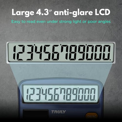 TRULY 12 Digits Desktop Calculator with Large LCD Display and Sensitive Button, Dual Solar Power and Battery, Standard Function for Office, Home, School, Metal Body, 837A Pro Blue - color: Deep Blue