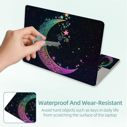 Universal Laptop Skin Decal, 3-Piece Vinyl Protector for 12 13 14 15.6" Notebook, Waterproof Anti-Scratch, Easy Trim & Bubble-Free Finish, Rainbow Moon with Stars - color: Rainbow Moon with Stars