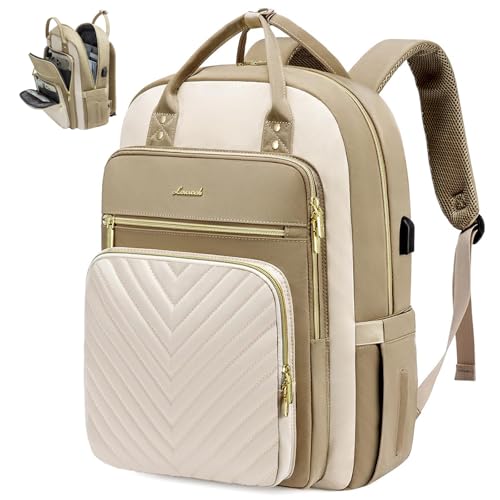 LOVEVOOK 15.6 Inch Laptop Backpack for Women,Large Capacity Work Backpack Purse for Women,Waterproof Travel Day Pack for Teacher Nurse,Khaki-Beige - color: Khaki-beige, size: 15.6 inch-Standard Laptop Compartment