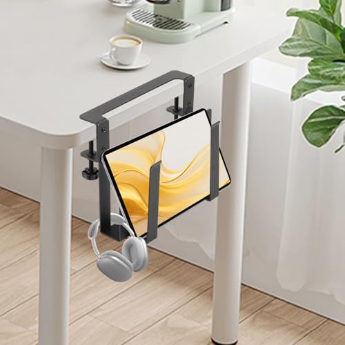 Desk Side Laptop Mount,Metal Hanging Adjustable Side Laptop Mount,No Drilling Siding Table Organizer for Office Home Tablets, Documents With Anti-Scratch,Metal Hanging Notebooks Holder