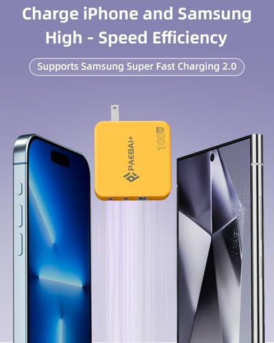 100W USB C Charger Block, 3 Port GaN Foldable Wall Fast Charger | for MacBook Pro, MacBook Air, Dell XPS, iPhone 17 16 Series, Samsung Galaxy, iPad Pro and All USB-C Devices - color: Yellow