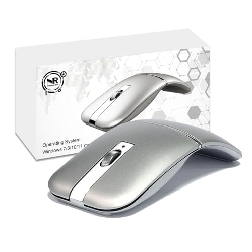 Foldable Arc Wireless Mouse Silent Click Bluetooth 5.3 and 2.4GHz | Dual Modes Portable Curved Mouse for Home, Office, Travel (Silver) - color: Silver