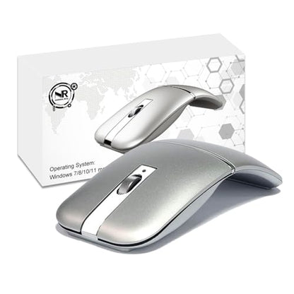 Foldable Arc Wireless Mouse Silent Click Bluetooth 5.3 and 2.4GHz | Dual Modes Portable Curved Mouse for Home, Office, Travel (Silver) - color: Silver