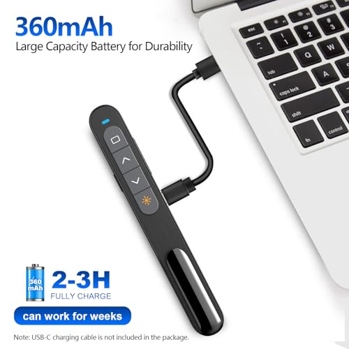 N76 Rechargeable Presentation clicker for PowerPoint Presentations | Presentation Remote with Red Laser, Long Range Wireless Presenter, USB-A Slide Advancer with Mac/Windows/Linux/Android - color: Red - Rechg. - USB-A