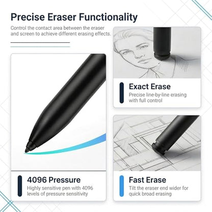 EMR Stylus Pen for Remarkable 2 / Remarkable 1, Kindle Scribe, BOOX Tablets, Battery-Free with Digital Eraser, 4096 Pressure Levels, Magnetic Pen Holder, 6 Replacement Nibs Included, Black - style: 6 Pencil Tips-black