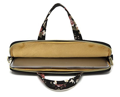 Black C Rose Patten water resistant Laptop Shoulder Messenger Bag Case Sleeve for 12 Inch 13 Inch Laptop,Laptop Briefcase - color: Black C Rose, size: 13-13.3 Inch