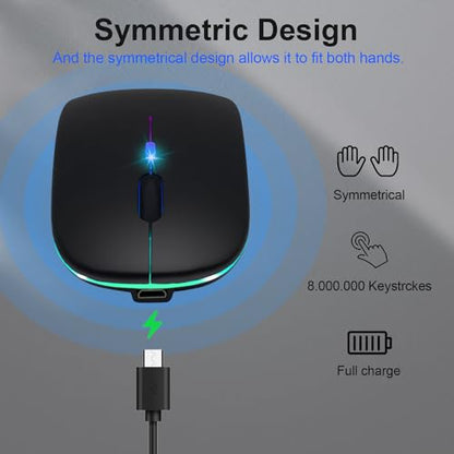 Wireless Bluetooth Mouse for iPad/MacBook Pro/Air/Laptop/pc Rechargeable Silent Mouse Portable Slim for Surface Pro/Lenovo/Samsung Tablet (LED/Black) - color: LED / Black