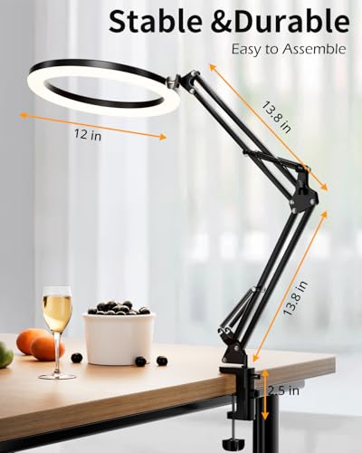 UBeesize 12’’ Overhead Ring Light for Desk with Phone Mount, LED Selfie Light with Adjustable Arm & Clamp, Dimmable Lighting for Video Recording, Zoom, Live Streaming, TikTok, YouTube