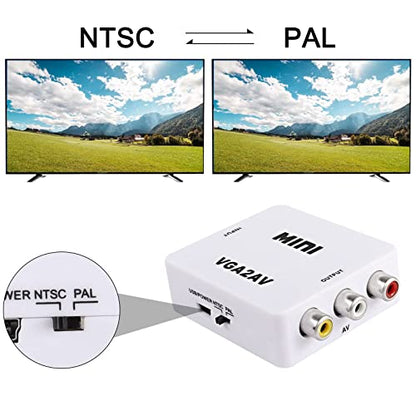 XMSJSIY VGA to AV RCA Composite Converter Adapter Box with USB Power Cable HD 1080P Audio Video Converter PC to TV Set Top Box