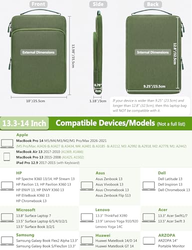 HYZUO 13.3-14 Inch Laptop Bag Sleeve Case for MacBook Pro 14 M5, Grass Green - color: Grass Green, size: 13.3-14 Inch