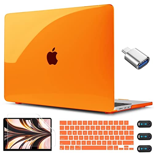 CISSOOK for MacBook Air 13.6 inch Case 2025 2024 2022 Release M2 M3 M4 Chip, Orange Hard Shell Case with Keyboard Cover USB Adapter for MacBook Air 13.6 inch A3240 A3113 A2681, Crystal Orange - color: Air13.6inch-Crystal Orange