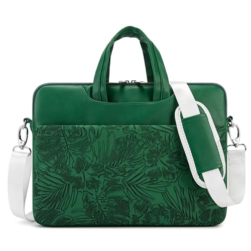Kinmac Embossed PU Leather 360° Heavy Duty Protective Laptop Sleeve (Green Leaves, 15 inch-16 inch) - color: Green Leaves, size: 15 inch-16 inch