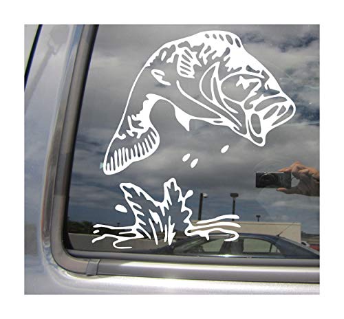 Bass Jumping Out of Water - Fishing Fish - Cars Trucks Moped Helmet Hard Hat Auto Automotive Craft Laptop Vinyl Decal Store Window Wall Sticker 01055