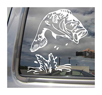 Bass Jumping Out of Water - Fishing Fish - Cars Trucks Moped Helmet Hard Hat Auto Automotive Craft Laptop Vinyl Decal Store Window Wall Sticker 01055