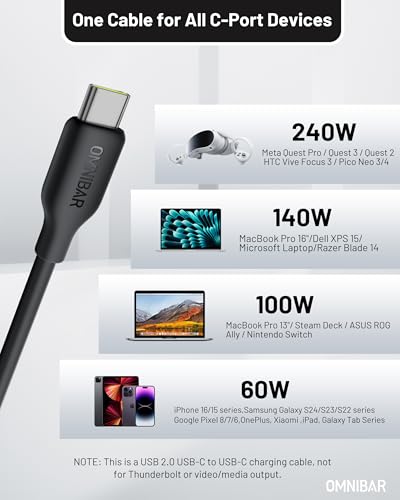 USB C to USB C Cable 6FT, Soft Silicone 240W Fast Charging Cable | Soft-Touch Finish, Tangle-Free Design, PD Fast Charging, for iPhone 17/16/15, Galaxy S26/S25, Earbuds, iPad, MacBook Air/Pro - color: C to C Silicone Black
