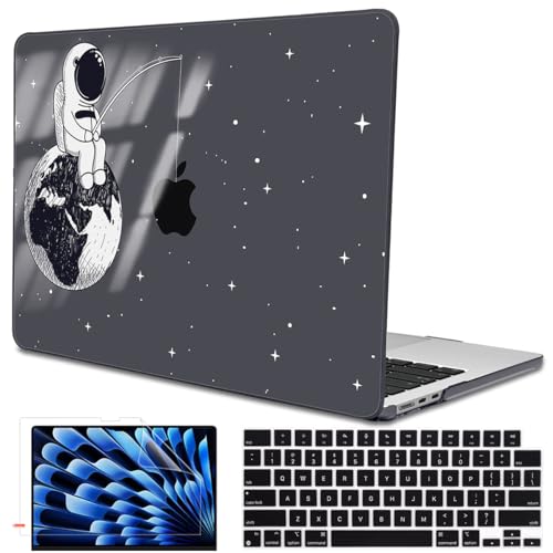 for 2022 2023 2024 2025 2026 MacBook Air 13 inch Case M5 A3449 M4 A3240 M3 A3113 M2 A2681 Cover, Glitter Black Printed Pattern Plastic Hard Shell Case for Mac Air 13 M5 2026, Astronaut Earth - color: Astronaut Earth