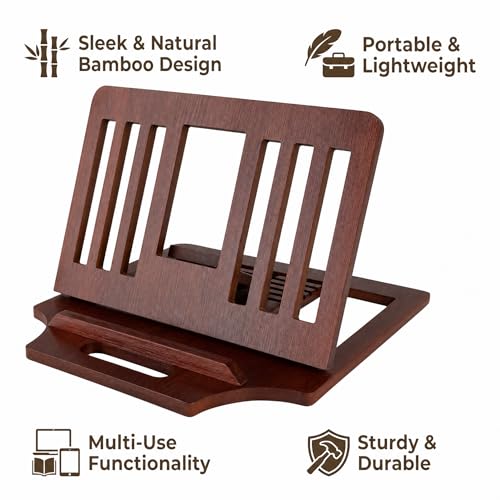 Bamboo Foldable Laptop Stand Holder, 6-Level Adjustable Ergonomic Notebook Riser with Heat Dissipation for 10-17 Inch Laptops, MacBook, Tablet (Dark Brown) - color: Dark Brown