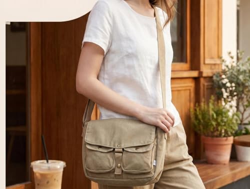 School Canvas Messenger Bag - Crossbody Shoulder Bag Vintage Satchel