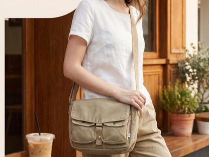 School Canvas Messenger Bag - Crossbody Shoulder Bag Vintage Satchel
