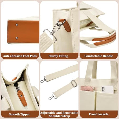 Canvas Laptop Tote Bag for Women | 15.6" Laptop Compartment - color: Ivory