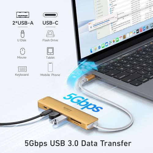 USB C Hub HDMI Adapter for MacBook Pro/Air, 7 in 1 USBC Dongle with HDMI, microSD/SD Card Reader, USB C Data Port,100W PD, and 2 USB 3.0 Compatible for MacBook Pro/Air, Dell XPS, Lenovo Thinkpad. - color: Gold