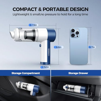 Car Vacuum/Air Duster Portable Cordless - 16000PA High Power Handheld Vacuum with 85,000RPM Brushless Motor, 4-in-1 Rechargeable Mini Vacuum & Blower & Pump for Car Detailing, Home, Office, Pet Hair