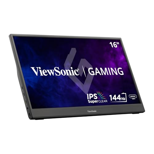 ViewSonic VX1654 16 Inch 1080p Portable Gaming Monitor, IPS Display with 144Hz for Smooth Mobile Workspaces and Fast-Action Gaming, Built-in Stand, 60W USB-C, and Mini HDMI Inputs - size: 16-Inch 144Hz