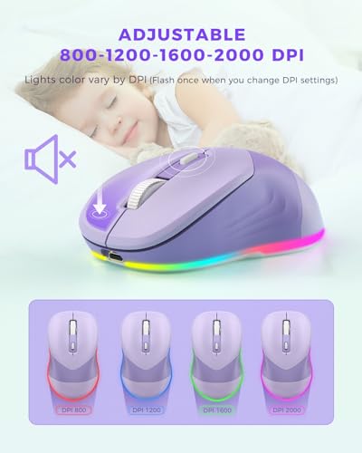 PEIOUS Wireless Jiggler Mouse for Laptop Keeps Computer Awake- Light Purple | 2-in-1 rechargeable LED mouse with jiggler mode, random movement, On/Off control, and plug-and-play USB - color: Purple