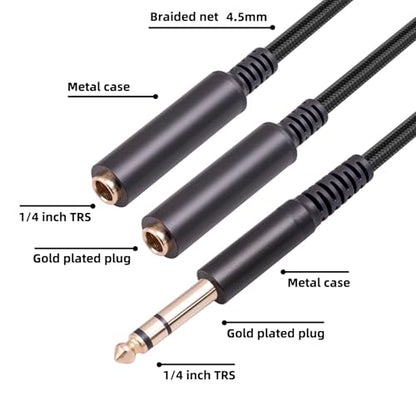 1/4 TRS Stereo Audio Cable for Guitar or Mixer with Jack Output, 1 FT, 2 Pack, Black, Splitter Y Adapter, 6.35mm Male to Dual 6.35mm Female Jack Cable - size: 1 FT 2 Pack, style: 1/4 TRS Stereo Audio Cable