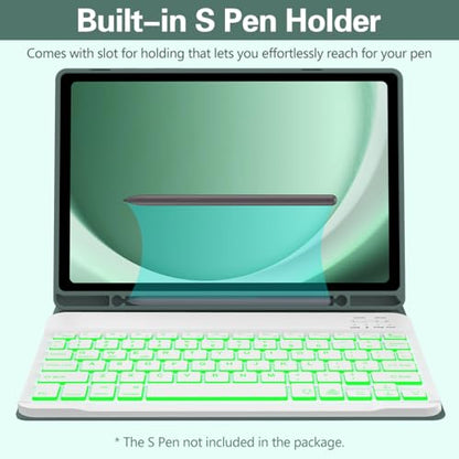 Keyboard Case for Samsung Galaxy Tab A9 Plus 5G 11 inch 2023 (SM-X210/X216/X218), 7 Color Backlit Detachable Keyboard Bluetooth, Smart Folio Cover with S Pen Holder for Galaxy Tab A9+ 11"(Dark Green) - color: Dark Green