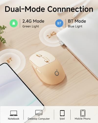 SEUNKWANG Dual-Mode Wireless Mouse with Visible Battery Indicator, Silent Rechargeable Bluetooth & 2.4G Computer Mouse, 1600 DPI, One-Click Desktop Privacy Key, Portable Mice for Laptop/PC/Mac - Pink - color: Pink