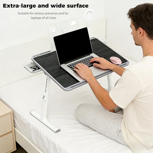 Foldable and Adjustable admireshun Laptop Bed Table with Hidden Drawer, Cup Holder, USB Voice-Controlled Night Light, Black, 23.6"x15.7", Suitable for Working, Gaming, and Other uses on Bed and Sofa - color: Black