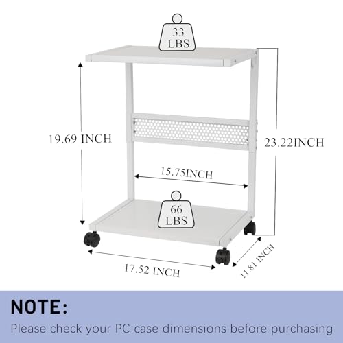 Bfttlity Computer Tower Stand 2-Tier Metal PC Stand for Floor Carpet, White | Under Desk Mobile CPU Stand for Most Computer Towers, 17.52"L x 23.22"H - size: Small-White